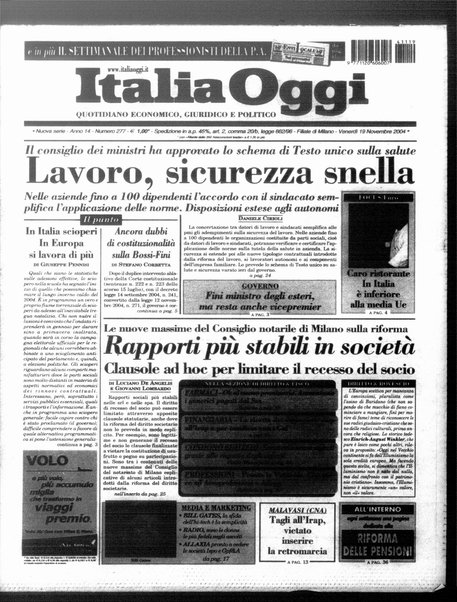 Italia oggi : quotidiano di economia finanza e politica